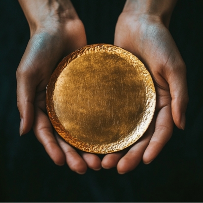 Hands holding a gold disc symbolizing brand clarity